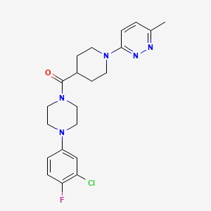 molecular formula C21H25ClFN5O B2949673 (4-(3-Chloro-4-fluorophenyl)piperazin-1-yl)(1-(6-methylpyridazin-3-yl)piperidin-4-yl)methanone CAS No. 1396635-74-7