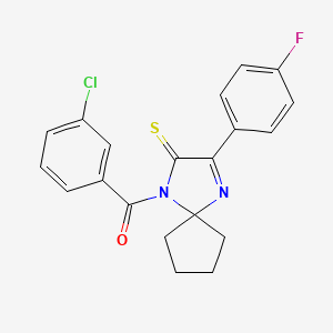 molecular formula C20H16ClFN2OS B2949684 1-(3-Chlorobenzoyl)-3-(4-fluorophenyl)-1,4-diazaspiro[4.4]non-3-ene-2-thione CAS No. 1223831-75-1