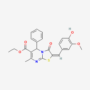 (E)-ethyl 2-(4-hydroxy-3-methoxybenzylidene)-7-methyl-3-oxo-5-phenyl-3,5-dihydro-2H-thiazolo[3,2-a]pyrimidine-6-carboxylate