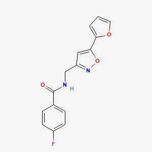 molecular formula C15H11FN2O3 B2949711 4-fluoro-N-((5-(furan-2-yl)isoxazol-3-yl)methyl)benzamide CAS No. 1105240-74-1