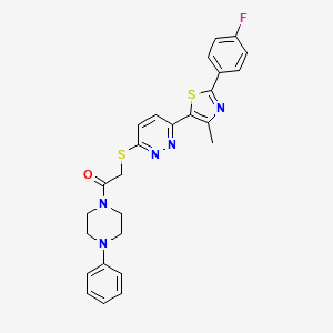 molecular formula C26H24FN5OS2 B2949716 2-((6-(2-(4-Fluorophenyl)-4-methylthiazol-5-yl)pyridazin-3-yl)thio)-1-(4-phenylpiperazin-1-yl)ethanone CAS No. 1005304-93-7