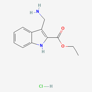 molecular formula C12H15ClN2O2 B2949718 Ethyl 3-(aminomethyl)-1H-indole-2-carboxylate;hydrochloride CAS No. 2305255-64-3