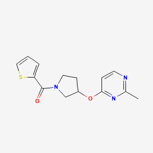 molecular formula C14H15N3O2S B2949725 2-Methyl-4-{[1-(thiophene-2-carbonyl)pyrrolidin-3-yl]oxy}pyrimidine CAS No. 2097895-34-4