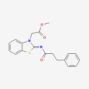 molecular formula C19H18N2O3S B2949726 (Z)-methyl 2-(2-((3-phenylpropanoyl)imino)benzo[d]thiazol-3(2H)-yl)acetate CAS No. 941917-27-7