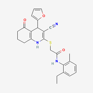 molecular formula C25H25N3O3S B2949731 2-{[3-cyano-4-(furan-2-yl)-5-hydroxy-4,6,7,8-tetrahydroquinolin-2-yl]sulfanyl}-N-(2-ethyl-6-methylphenyl)acetamide CAS No. 799795-96-3