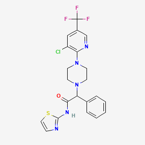 molecular formula C21H19ClF3N5OS B2949748 2-{4-[3-chloro-5-(trifluoromethyl)-2-pyridinyl]piperazino}-2-phenyl-N-(1,3-thiazol-2-yl)acetamide CAS No. 866144-86-7