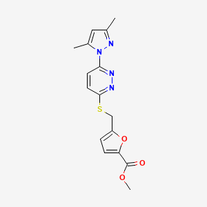 methyl 5-(((6-(3,5-dimethyl-1H-pyrazol-1-yl)pyridazin-3-yl)thio)methyl)furan-2-carboxylate