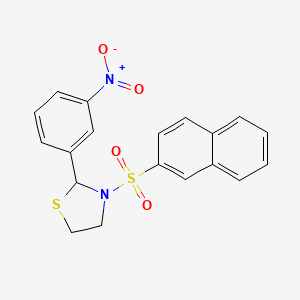 molecular formula C19H16N2O4S2 B2949756 3-(Naphthalene-2-sulfonyl)-2-(3-nitrophenyl)-1,3-thiazolidine CAS No. 312633-89-9