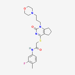 molecular formula C23H29FN4O3S B2949784 N-(3-fluoro-4-methylphenyl)-2-((1-(3-morpholinopropyl)-2-oxo-2,5,6,7-tetrahydro-1H-cyclopenta[d]pyrimidin-4-yl)thio)acetamide CAS No. 898445-16-4