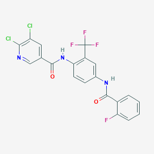 molecular formula C20H11Cl2F4N3O2 B2949838 5,6-dichloro-N-[4-(2-fluorobenzamido)-2-(trifluoromethyl)phenyl]pyridine-3-carboxamide CAS No. 1356552-28-7