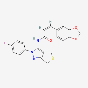 molecular formula C21H16FN3O3S B2949848 (Z)-3-(benzo[d][1,3]dioxol-5-yl)-N-(2-(4-fluorophenyl)-4,6-dihydro-2H-thieno[3,4-c]pyrazol-3-yl)acrylamide CAS No. 450343-43-8