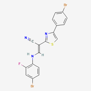 molecular formula C18H10Br2FN3S B2949853 (E)-3-((4-bromo-2-fluorophenyl)amino)-2-(4-(4-bromophenyl)thiazol-2-yl)acrylonitrile CAS No. 864923-49-9