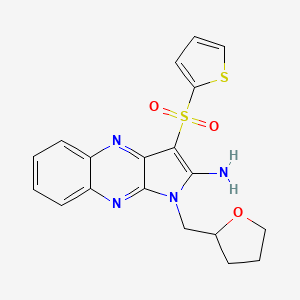 molecular formula C19H18N4O3S2 B2949857 1-[(oxolan-2-yl)methyl]-3-(thiophene-2-sulfonyl)-1H-pyrrolo[2,3-b]quinoxalin-2-amine CAS No. 844861-87-6