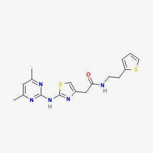 molecular formula C17H19N5OS2 B2949861 2-(2-((4,6-dimethylpyrimidin-2-yl)amino)thiazol-4-yl)-N-(2-(thiophen-2-yl)ethyl)acetamide CAS No. 1226441-20-8