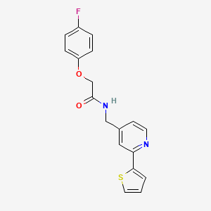 molecular formula C18H15FN2O2S B2949873 2-(4-fluorophenoxy)-N-((2-(thiophen-2-yl)pyridin-4-yl)methyl)acetamide CAS No. 2034545-23-6