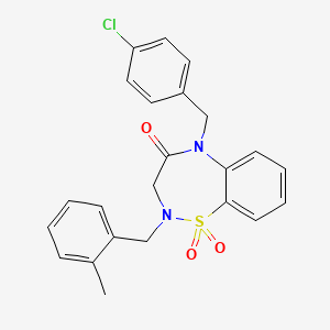 molecular formula C23H21ClN2O3S B2949879 5-(4-chlorobenzyl)-2-(2-methylbenzyl)-2,3-dihydrobenzo[f][1,2,5]thiadiazepin-4(5H)-one 1,1-dioxide CAS No. 951598-55-3