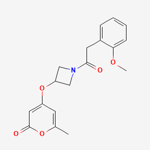 molecular formula C18H19NO5 B2949883 4-((1-(2-(2-甲氧基苯基)乙酰)氮杂环丁-3-基)氧基)-6-甲基-2H-吡喃-2-酮 CAS No. 1798512-27-2