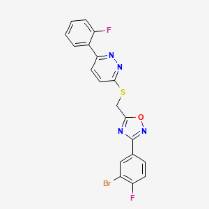 molecular formula C19H11BrF2N4OS B2949890 3-(3-Bromo-4-fluorophenyl)-5-(((6-(2-fluorophenyl)pyridazin-3-yl)thio)methyl)-1,2,4-oxadiazole CAS No. 1113108-30-7