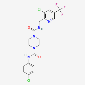 molecular formula C19H18Cl2F3N5O2 B2949906 N1-{[3-chloro-5-(trifluoromethyl)pyridin-2-yl]methyl}-N4-(4-chlorophenyl)piperazine-1,4-dicarboxamide CAS No. 2058812-96-5