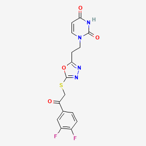 molecular formula C16H12F2N4O4S B2949908 1-(2-(5-((2-(3,4-difluorophenyl)-2-oxoethyl)thio)-1,3,4-oxadiazol-2-yl)ethyl)pyrimidine-2,4(1H,3H)-dione CAS No. 1021082-82-5