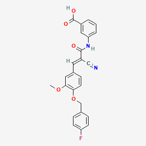 molecular formula C25H19FN2O5 B2949911 3-[[(E)-2-cyano-3-[4-[(4-fluorophenyl)methoxy]-3-methoxyphenyl]prop-2-enoyl]amino]benzoic acid CAS No. 380475-54-7