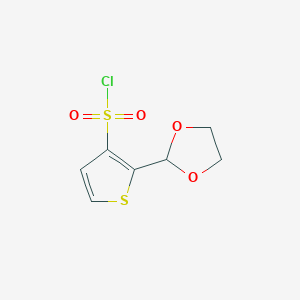 molecular formula C7H7ClO4S2 B2949917 2-(1,3-二氧杂环己烷-2-基)噻吩-3-磺酰氯 CAS No. 2229402-16-6