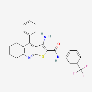 molecular formula C25H20F3N3OS B2949926 3-amino-4-phenyl-N-[3-(trifluoromethyl)phenyl]-5,6,7,8-tetrahydrothieno[2,3-b]quinoline-2-carboxamide CAS No. 878970-89-9