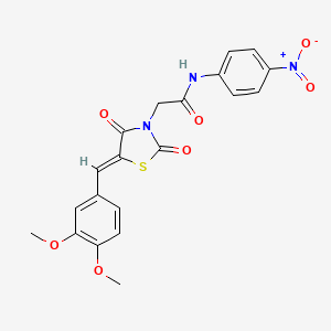 molecular formula C20H17N3O7S B2949927 (Z)-2-(5-(3,4-dimethoxybenzylidene)-2,4-dioxothiazolidin-3-yl)-N-(4-nitrophenyl)acetamide CAS No. 428860-39-3