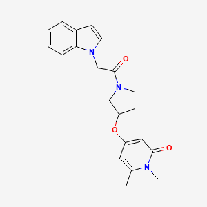 molecular formula C21H23N3O3 B2949984 4-((1-(2-(1H-indol-1-yl)acetyl)pyrrolidin-3-yl)oxy)-1,6-dimethylpyridin-2(1H)-one CAS No. 2034389-10-9