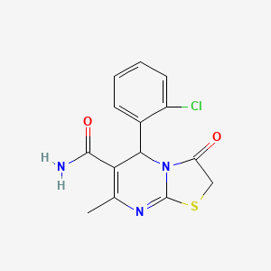 molecular formula C14H12ClN3O2S B2949986 5-(2-chlorophenyl)-7-methyl-3-oxo-3,5-dihydro-2H-thiazolo[3,2-a]pyrimidine-6-carboxamide CAS No. 879934-46-0