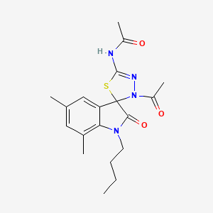 molecular formula C19H24N4O3S B2950001 N-{3'-acetyl-1-butyl-5,7-dimethyl-2-oxo-1,2-dihydro-3'H-spiro[indole-3,2'-[1,3,4]thiadiazole]-5'-yl}acetamide CAS No. 885425-80-9