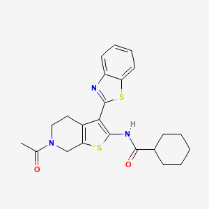 molecular formula C23H25N3O2S2 B2950021 N-[6-acetyl-3-(1,3-benzothiazol-2-yl)-5,7-dihydro-4H-thieno[2,3-c]pyridin-2-yl]cyclohexanecarboxamide CAS No. 864859-58-5