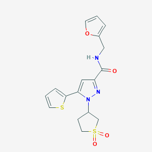 molecular formula C17H17N3O4S2 B2950024 1-(1,1-dioxidotetrahydrothiophen-3-yl)-N-(furan-2-ylmethyl)-5-(thiophen-2-yl)-1H-pyrazole-3-carboxamide CAS No. 1189945-59-2