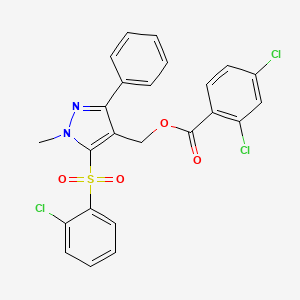 molecular formula C24H17Cl3N2O4S B2950033 [5-(2-Chlorophenyl)sulfonyl-1-methyl-3-phenylpyrazol-4-yl]methyl 2,4-dichlorobenzoate CAS No. 318959-21-6