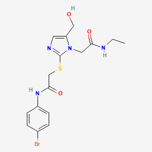 molecular formula C16H19BrN4O3S B2950055 2-[2-({2-[(4-bromophenyl)amino]-2-oxoethyl}thio)-5-(hydroxymethyl)-1H-imidazol-1-yl]-N-ethylacetamide CAS No. 923245-45-8