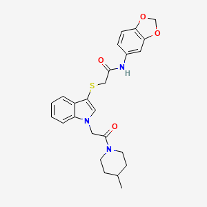 molecular formula C25H27N3O4S B2950058 N-1,3-benzodioxol-5-yl-2-({1-[2-(4-methylpiperidin-1-yl)-2-oxoethyl]-1H-indol-3-yl}thio)acetamide CAS No. 878056-54-3