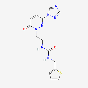 molecular formula C14H15N7O2S B2950119 1-(2-(6-oxo-3-(1H-1,2,4-triazol-1-yl)pyridazin-1(6H)-yl)ethyl)-3-(thiophen-2-ylmethyl)urea CAS No. 1448077-49-3