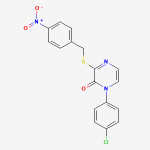 molecular formula C17H12ClN3O3S B2950140 1-(4-chlorophenyl)-3-((4-nitrobenzyl)thio)pyrazin-2(1H)-one CAS No. 946352-02-9