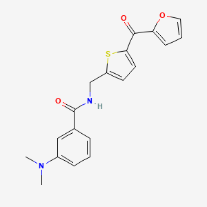 molecular formula C19H18N2O3S B2950163 3-(dimethylamino)-N-((5-(furan-2-carbonyl)thiophen-2-yl)methyl)benzamide CAS No. 1797613-26-3