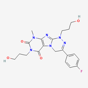 molecular formula C20H23FN6O4 B2950177 3-(4-fluorophenyl)-1,7-bis(3-hydroxypropyl)-9-methyl-7,9-dihydro-[1,2,4]triazino[3,4-f]purine-6,8(1H,4H)-dione CAS No. 898449-39-3