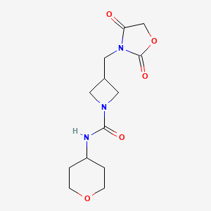molecular formula C13H19N3O5 B2950185 3-((2,4-dioxooxazolidin-3-yl)methyl)-N-(tetrahydro-2H-pyran-4-yl)azetidine-1-carboxamide CAS No. 2034610-72-3