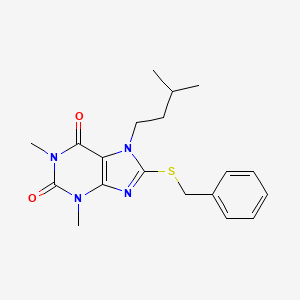 molecular formula C19H24N4O2S B2950190 8-(benzylthio)-7-isopentyl-1,3-dimethyl-1H-purine-2,6(3H,7H)-dione CAS No. 376623-53-9