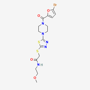 molecular formula C16H20BrN5O4S2 B2950216 2-((5-(4-(5-bromofuran-2-carbonyl)piperazin-1-yl)-1,3,4-thiadiazol-2-yl)thio)-N-(2-methoxyethyl)acetamide CAS No. 1105227-92-6