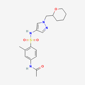 molecular formula C18H24N4O4S B2950217 N-[3-methyl-4-({1-[(oxan-2-yl)methyl]-1H-pyrazol-4-yl}sulfamoyl)phenyl]acetamide CAS No. 2034613-40-4