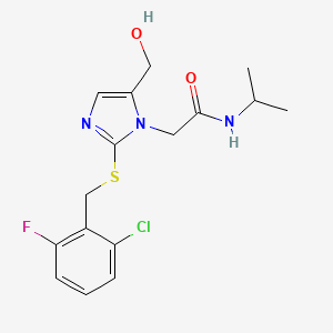 molecular formula C16H19ClFN3O2S B2950230 2-(2-((2-chloro-6-fluorobenzyl)thio)-5-(hydroxymethyl)-1H-imidazol-1-yl)-N-isopropylacetamide CAS No. 921795-46-2