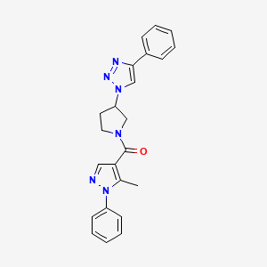 molecular formula C23H22N6O B2950231 (5-methyl-1-phenyl-1H-pyrazol-4-yl)(3-(4-phenyl-1H-1,2,3-triazol-1-yl)pyrrolidin-1-yl)methanone CAS No. 2034488-84-9