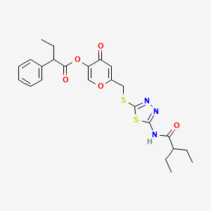molecular formula C24H27N3O5S2 B2950241 6-(((5-(2-ethylbutanamido)-1,3,4-thiadiazol-2-yl)thio)methyl)-4-oxo-4H-pyran-3-yl 2-phenylbutanoate CAS No. 896013-80-2