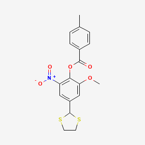4-(1,3-Dithiolan-2-yl)-2-methoxy-6-nitrophenyl 4-methylbenzenecarboxylate
