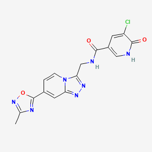 molecular formula C16H12ClN7O3 B2950263 5-chloro-6-hydroxy-N-((7-(3-methyl-1,2,4-oxadiazol-5-yl)-[1,2,4]triazolo[4,3-a]pyridin-3-yl)methyl)nicotinamide CAS No. 2034414-00-9