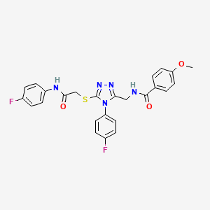 molecular formula C25H21F2N5O3S B2950264 N-((4-(4-fluorophenyl)-5-((2-((4-fluorophenyl)amino)-2-oxoethyl)thio)-4H-1,2,4-triazol-3-yl)methyl)-4-methoxybenzamide CAS No. 476450-82-5